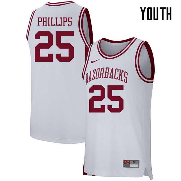 Youth #25 Jordan Phillips Arkansas Razorbacks College Basketball 39:39Jerseys Sale-White - Click Image to Close